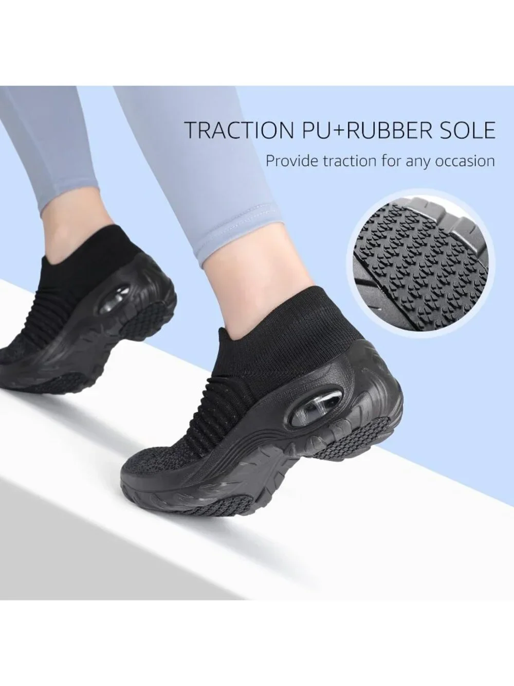Women's Black Mix Walking Arch Support Non Slip Breathable Upper Sneaker Shoes